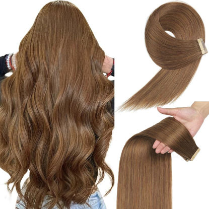 Picture of Tape in Hair Extensions Human Hair, 24 Inch 20Pcs Gold Brown Hair Extensions Real Human Hair Tape in for Women Seamless Invisible Straight Tape in Hair Extensions Human Hair (10#, 24 Inch)