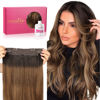 Picture of WENNALIFE Wire Hair Extensions (Increase 50% Lifespan) Real Human Hair 20 inch 110g Dark Brown to Chestnut Brown and Dirty Blonde Highlighted Remy Wire Hair Extensions Invisible Real Hair Extensions