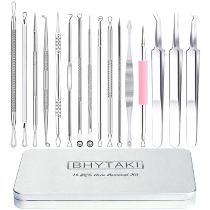 Picture of Blackhead Remover Tools, 2024 Latest 16 PCS Pimple Popper Tool Kit, Acne Blackhead Tools for Blemish, 410 Premium Professional Stainless Acne Pimple Extractor Tool with Metal Box