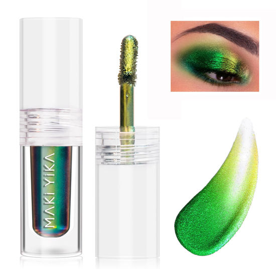Picture of MAKI YIKA Glitter Eyeshadow Green Liquid Multichrome Eyeshadows Long Lasting Metallic Chameleon Eye Shadow Holographic Eye Topper Glitters (#2 Peacock)
