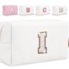 Picture of Glitter Initial Letter Makeup Bag, Small Personalized Sequins Letters PU Leather Cosmetic Bag Portable Waterproof Makeup Zipper Pouch, Shine Handbag Organizer Travel Bag Gifts for Women&Girls(White-I)
