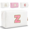 Picture of Small Personalized Letter Makeup Bag, Cute PU Leather Chenille Letters Cosmetic Bag Travel Makeup Bag, Preppy Makeup Pouch Travel Organizer Zipper Pouch Organizer for Women and Girls(WhitePink-Z)
