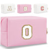 Picture of HENGNI Small Personalized Letter Makeup Bag, Cute PU Leather Chenille Letters Cosmetic Bag Travel Makeup Bag, Preppy Makeup Pouch Travel Organizer Zipper Pouch Organizer for Women and Girls(Pink-O)