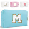 Picture of Small Personalized Initial Letter Makeup Bag, Cute Waterproof PU Leather Chenille Letter Cosmetic Bag Travel Makeup Bag, Preppy Makeup Pouch Toiletry Zipper Pouch Organizer for Women and Girls(Blue-M)