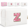 Picture of Glitter Initial Letter Makeup Bag, Small Personalized Sequins Letters PU Leather Cosmetic Bag Portable Waterproof Makeup Zipper Pouch, Shine Handbag Organizer Travel Bag Gifts for Women&Girls(White-Z)