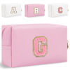 Picture of Small Personalized Initial Letter Makeup Bag, Cute Waterproof PU Leather Chenille Letter Cosmetic Bag Travel Makeup Bag, Preppy Makeup Pouch Toiletry Zipper Pouch Organizer for Women and Girls(Pink-G