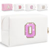 Picture of Glitter Initial Letter Makeup Bag, Small Personalized Sequins Letters PU Leather Cosmetic Bag Portable Waterproof Makeup Zipper Pouch, Shine Handbag Organizer Travel Bag Gifts for Women&Girls(White-O)