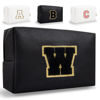 Picture of Small Personalized Initial Letter Makeup Bag, Cute Waterproof PU Leather Chenille Letter Cosmetic Bag Travel Makeup Bag, Preppy Makeup Pouch Toiletry Zipper Pouch Organizer for Women and Girls(Black-W