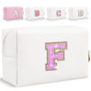 Picture of Glitter Initial Letter Makeup Bag, Small Personalized Sequins Letters PU Leather Cosmetic Bag Portable Waterproof Makeup Zipper Pouch, Shine Handbag Organizer Travel Bag Gifts for Women&Girls(White-F)