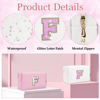 Picture of Glitter Initial Letter Makeup Bag, Small Personalized Sequins Letters PU Leather Cosmetic Bag Portable Waterproof Makeup Zipper Pouch, Shine Handbag Organizer Travel Bag Gifts for Women&Girls(White-F)