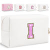 Picture of Glitter Initial Letter Makeup Bag, Small Personalized Sequins Letters PU Leather Cosmetic Bag Portable Waterproof Makeup Zipper Pouch, Shine Handbag Organizer Travel Bag Gifts for Women&Girls(White-I)