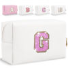 Picture of Glitter Initial Letter Makeup Bag, Small Personalized Sequins Letters PU Leather Cosmetic Bag Portable Waterproof Makeup Zipper Pouch, Shine Handbag Organizer Travel Bag Gifts for Women&Girls(White-G)