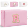 Picture of Small Personalized Initial Letter Makeup Bag, Cute Waterproof PU Leather Chenille Letter Cosmetic Bag Travel Makeup Bag, Preppy Makeup Pouch Toiletry Zipper Pouch Organizer for Women and Girls(Pink-R
