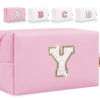 Picture of Glitter Initial Letter Makeup Bag, Small Personalized Sequins Letters PU Leather Cosmetic Bag Portable Waterproof Makeup Zipper Pouch, Shine Handbag Organizer Travel Bag Gifts for Women&Girls(Pink-Y)