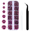 Picture of 3792 Pcs Fuchsia Flatback Rhinestones Set for Nail, Art, Crafts, Makeup, Tumblers Glitter Round with Tweezers and Picking Pen(SS6~SS20)