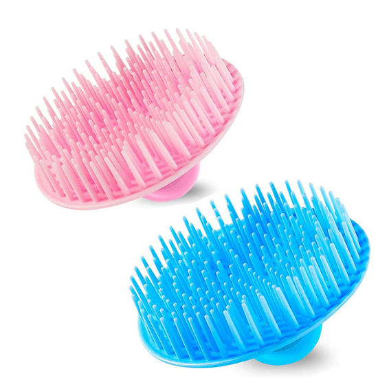 Picture of YEALIFE Hair Scalp Exfoliator Brush Dandruff Cleaning Brush, Flexible Scalp Massager Brush, Shower Scalp Shampoo Brush for Home, Office, Travel and Pets.Pink/Blue