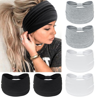 Picture of Awumbuk Wide Headbands for Women Knotted No Slip Head Bands Soft Turban Headband Hair Accessories Boho African Solid Color Head Wraps for Women Yoga Workout Pack of 6
