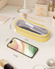 Picture of Soimeat Clear Travel Makeup Brush Holder, Leather Makeup Brush Toiletry Bag, Portable Cosmetic Brush Case, Transparent Waterproof Makeup Brush Storage Bag, Yellow