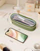 Picture of Soimeat Clear Travel Makeup Brush Holder, Leather Makeup Brush Toiletry Bag, Portable Cosmetic Brush Case, Transparent Waterproof Makeup Brush Storage Bag, Green