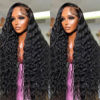 Picture of Kdmidun 28 Inch 13x6 Deep Wave Lace Front Wigs Human Hair Pre Plucked 200% Density 13x6 HD Transparent Lace Frontal Curly Wigs Human Hair Glueless Deep Curly Human Hair Wigs For Women Natural Black