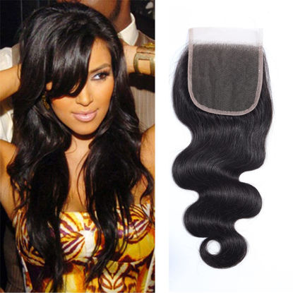 Picture of Selina Lace Closure 8 Inch Brazilian Body Wave Closure Free Part Lace Closure 4X4 Unprocessed Human Hair Natural Black Color Virgin Human Hair (8“Body, Free part)