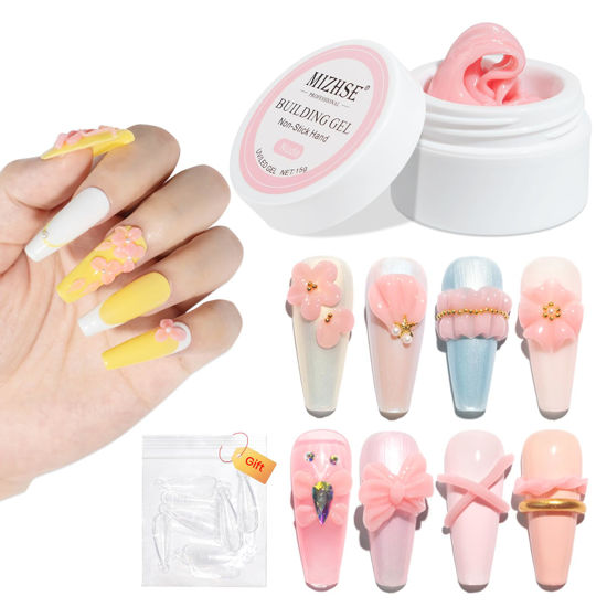 Picture of MIZHSE Solid Builder Gel, Sculpture Extension Gel for Nails Non-Sticky Hand 3D Carving Gel Nude Pink Modeling Nail Art Gel 15g