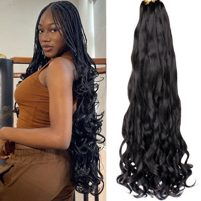 Picture of COOKOO 30 Inch 9 Pcs Premium French Curl Braiding Hair Natural Black Pre-stretched Spiral Loose Wave Braiding Hair Yaki Texture Synthetic Hair Extensions for Black Women 1B#