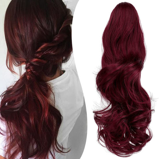 Picture of Mitrygreen Claw Clip Ponytail Extension 18" Clip in Wavy Ponytail Hair Extensions Long Pony Tails for Women Extensions Wine Red Hairpiece