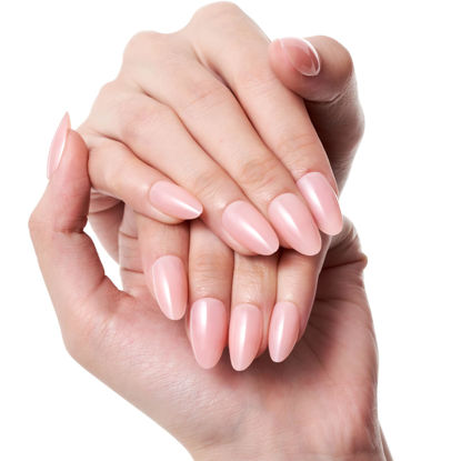 Picture of GLAMERMAID Bright Pink Press On Nails Short Almond, Handmade Soft Jelly Gel Nail Natural Manicure Kit Coral Round Fake Nails, Nude Pink Stick Glue on Nail for Women, Reusable Round Oval False Nail Kit