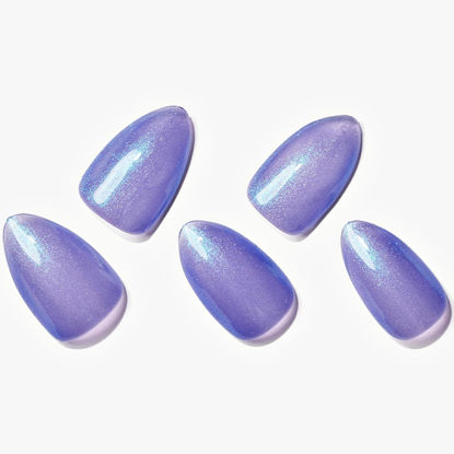 Picture of GLAMERMAID Jelly Press on Nails Short Almond- Handmade Gel Nails Series | Blue Purple Glitter Galaxy Fake Nails Medium Length Shimmer False Nail Kits for Women Girls, Reusable Stick Glue on Nails Sets