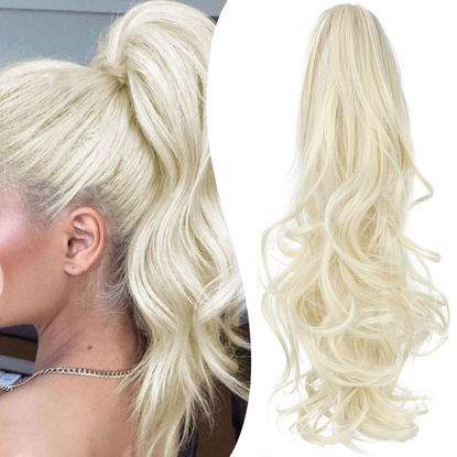 Picture of Mitrygreen Claw Clip Ponytail Extension 18" Clip in Wavy Ponytail Hair Extensions Long Pony Tails for Women Extensions Platinum Blonde Wave Hairpiece