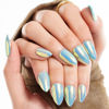 Picture of GLAMERMAID Press on Nails Short Almond, Light Blue Chrome Fake Nails Pure Stiletto, Donut Mirror Powder Handmade Glossy Gel Stick Glue on Nails Tips for Women, Reusable Acrylic Daily False Nail Kits