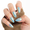 Picture of GLAMERMAID Press on Nails Short Almond, Light Blue Chrome Fake Nails Pure Stiletto, Donut Mirror Powder Handmade Glossy Gel Stick Glue on Nails Tips for Women, Reusable Acrylic Daily False Nail Kits