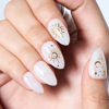 Picture of GLAMERMAID White Press on Nails Short Almond, 3D Gothic Handmade Stick Glue on Nails with Golden Star Blossom Design, Medium Oval Reusable Fake Nails Acrylic False Nails Manicure Kits for Women Gift