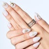 Picture of GLAMERMAID White Press on Nails Short Almond, 3D Gothic Handmade Stick Glue on Nails with Golden Star Blossom Design, Medium Oval Reusable Fake Nails Acrylic False Nails Manicure Kits for Women Gift