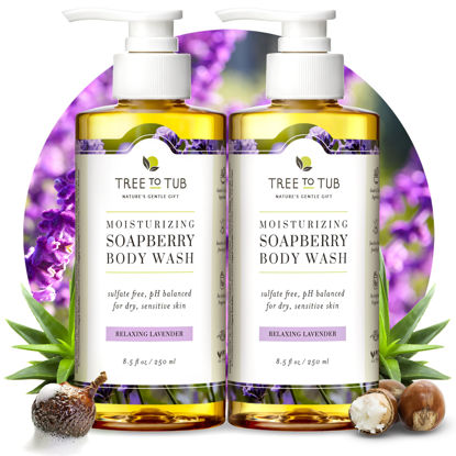 Picture of Tree to Tub Lavender Body Wash for Sensitive Skin & Dry Skin - pH Balanced Moisturizing Body Wash, Hydrating Sulfate Free Vegan Body Soap for Women & Men w/Organic Shea Butter, All Natural Aloe Vera