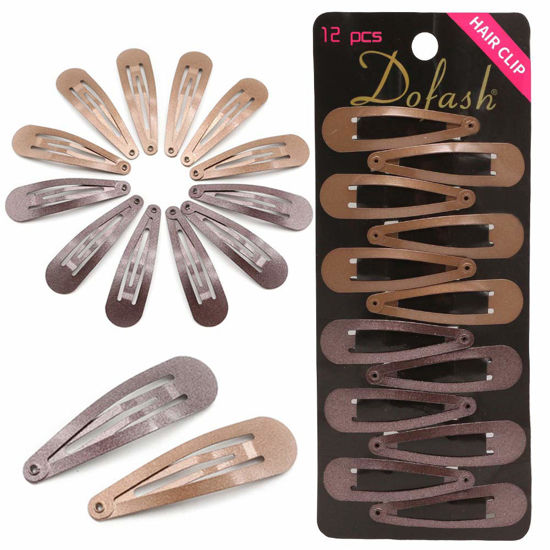 Picture of Dofash Snap hair clips metal grips 5cm/2in basic hair accessories 12pcs (dark brown 6pcs+light brown 6pcs )