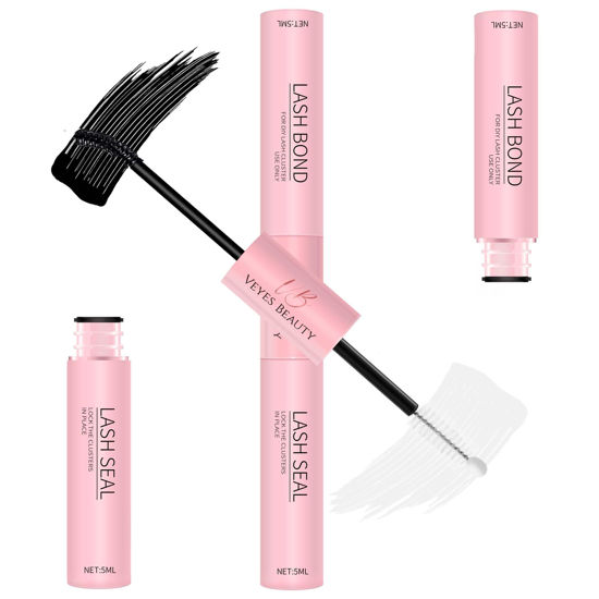 Picture of VEYESBEAUTY Lash Bond and Seal Waterproof 2 in 1 Cluster Lash Glue for Eyelash Extensions Long Lasting Strong Hold Individual Eyelash Glue for Self-Application at Home 5ml+5ml