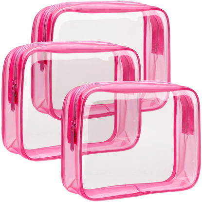 Picture of F-color TSA Approved Toiletry Bag 3 Pack Clear Travel Bags for Toiletries Clear Makeup Bags for Women, Clear Toiletry bags Quart Size Clear Cosmetic Bag，Matte Rose Red