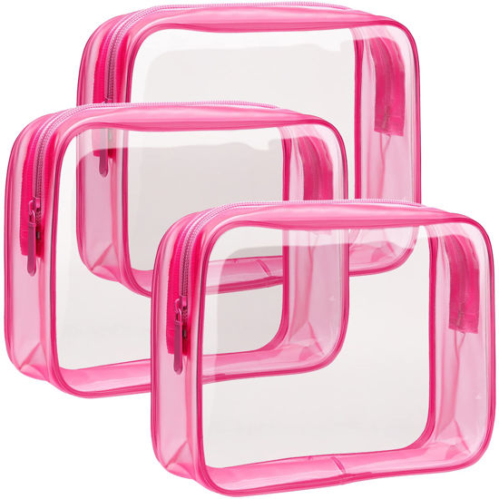 Picture of F-color TSA Approved Toiletry Bag 3 Pack Clear Travel Bags for Toiletries Clear Makeup Bags for Women, Clear Toiletry bags Quart Size Clear Cosmetic Bag，Matte Rose Red