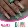 Picture of RUOKEXIN Long Square Press on Nails Green Ombre French Fake Nails Pink Ombre False Nails with 3D Star Designs Long Square Nail Press ons Sparkly Glue on Nails Cute Stick on Nails for Women 24Pcs