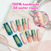 Picture of RUOKEXIN Long Square Press on Nails Green Ombre French Fake Nails Pink Ombre False Nails with 3D Star Designs Long Square Nail Press ons Sparkly Glue on Nails Cute Stick on Nails for Women 24Pcs