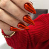 Picture of Bright Red Chrome Press on Nails Medium Almond, KQueenest Mirror Metal Stiletto Fake Acrylic Nails with Bling Design, Medium Glue on Nails for Daily Party Wear, False Nails Press ons in24 PCS