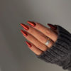 Picture of Bright Red Chrome Press on Nails Medium Almond, KQueenest Mirror Metal Stiletto Fake Acrylic Nails with Bling Design, Medium Glue on Nails for Daily Party Wear, False Nails Press ons in24 PCS