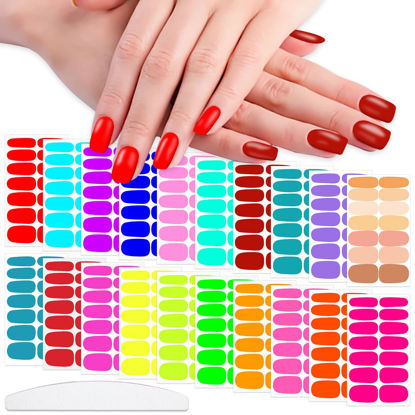 Picture of WOKOTO 20 Sheets 280 Pieces Fluorescent Nail Polish Strips for Women Bright Solid Gel Nail Stickers Nail Polish Wraps Nail Stickers Full Nail Wraps Stick On Nails Polish Stickers Press On Gel Nails