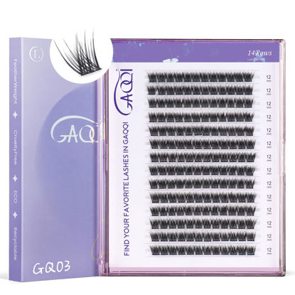 Picture of GAQQI Lash Clusters, GQ03 False Eyelashes DIY Lash Extensions C Curl 168PCS Cluster Lashes 12MM, Wispy and Natural Lash Wisps (GQ03,12mm,C Curl)