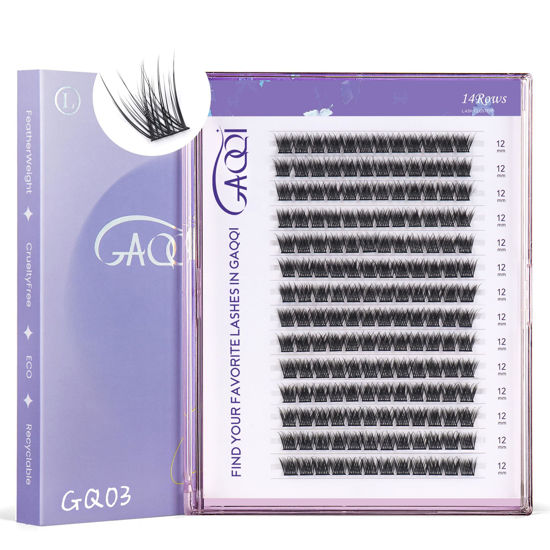 Picture of GAQQI Lash Clusters, GQ03 False Eyelashes DIY Lash Extensions C Curl 168PCS Cluster Lashes 12MM, Wispy and Natural Lash Wisps (GQ03,12mm,C Curl)
