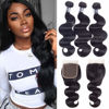 Picture of Amella Hair Brazilian Body Wave with Closure (12 14 16 +12Closure) 3 Bundles of Brazilian Hair with Free Part closure 8A Unprocessed Human Hair Weaves Natural Black