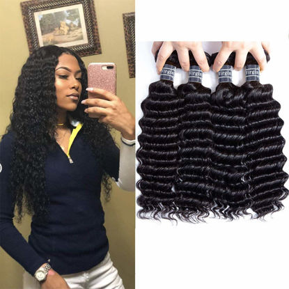 Picture of Amella Hair 8A Brazilian Virgin Deep Wave Human Hair Extensions Pack of 4 (16 18 20 22inch)100% Unprocessed Deep Wave Weave Natural Color