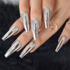 Picture of Coolnail Shiny Punk Style Metallic Silver Coffin Press on Nail Extra Long Metal Plating Reflective Mirror False Fake Nails Acrylic Ballet Nail Art Tips
